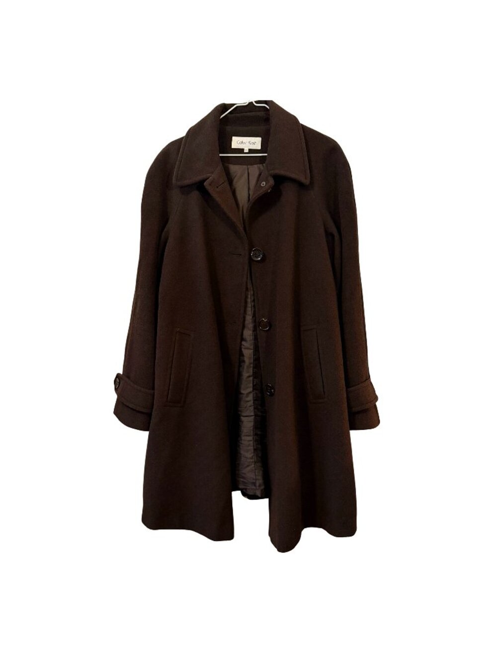 Calvin Klein Espresso Brown Wool Blend Coat Sz 14 Quiet Luxury